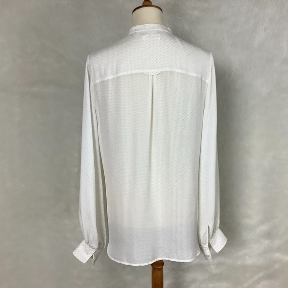 A.L.C. White & Black Walter Mini Dot Long Sleeve Band Collar Silk Shirt 10 - Picture 4 of 7